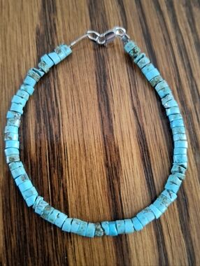 Bracelet Heishi Turquoise Beaded Small 7" Sterling Silver